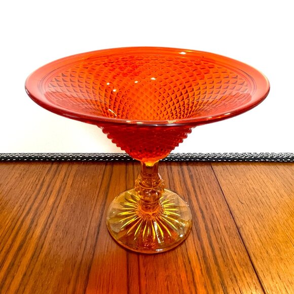 Vintage Diamond Point Waffle Glass Pedestal Candy Dish/Compote - Picture 2 of 9